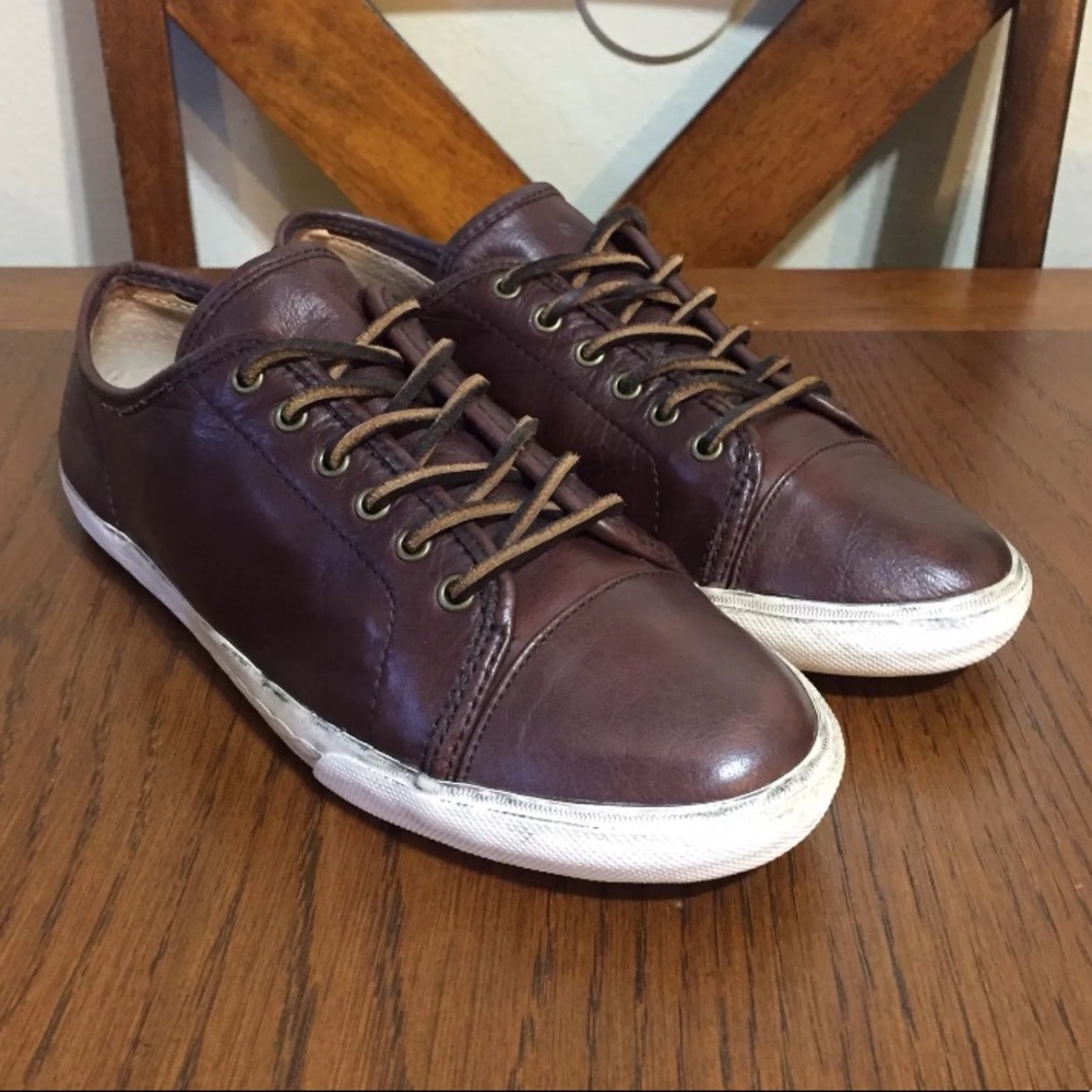 Frye Mindy Sneakers Low Brown Leather Lace Sz 7.5